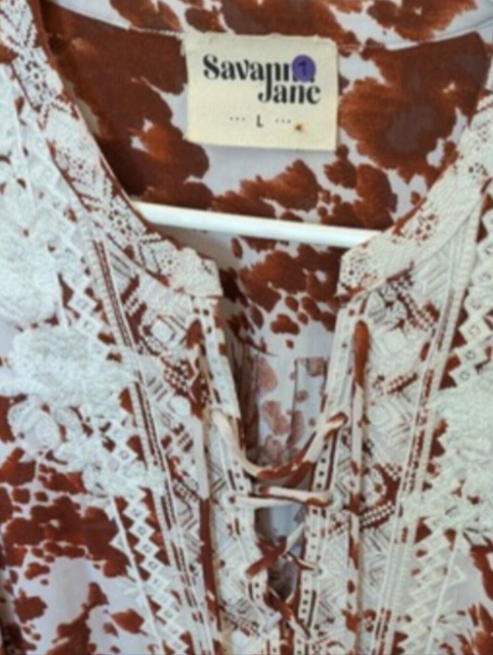 Savanna Jane Rust and Cream Printed Embroidered Blouse